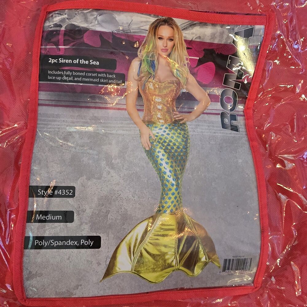 Mermaid Costume Adult Sexy Halloween Fancy Dress Size Medium Green Blue Gold